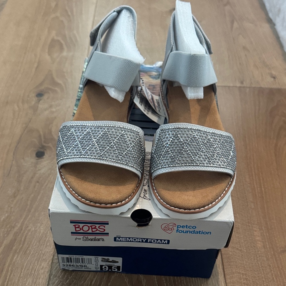 BOBS Gray With Sparkles Sandals with Memory Foam